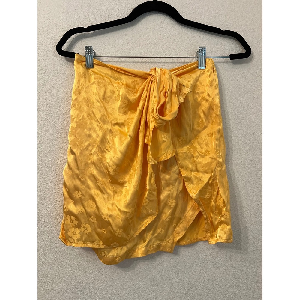 Shore Yellow Floral Satin Wrap‎ Mini Skirt